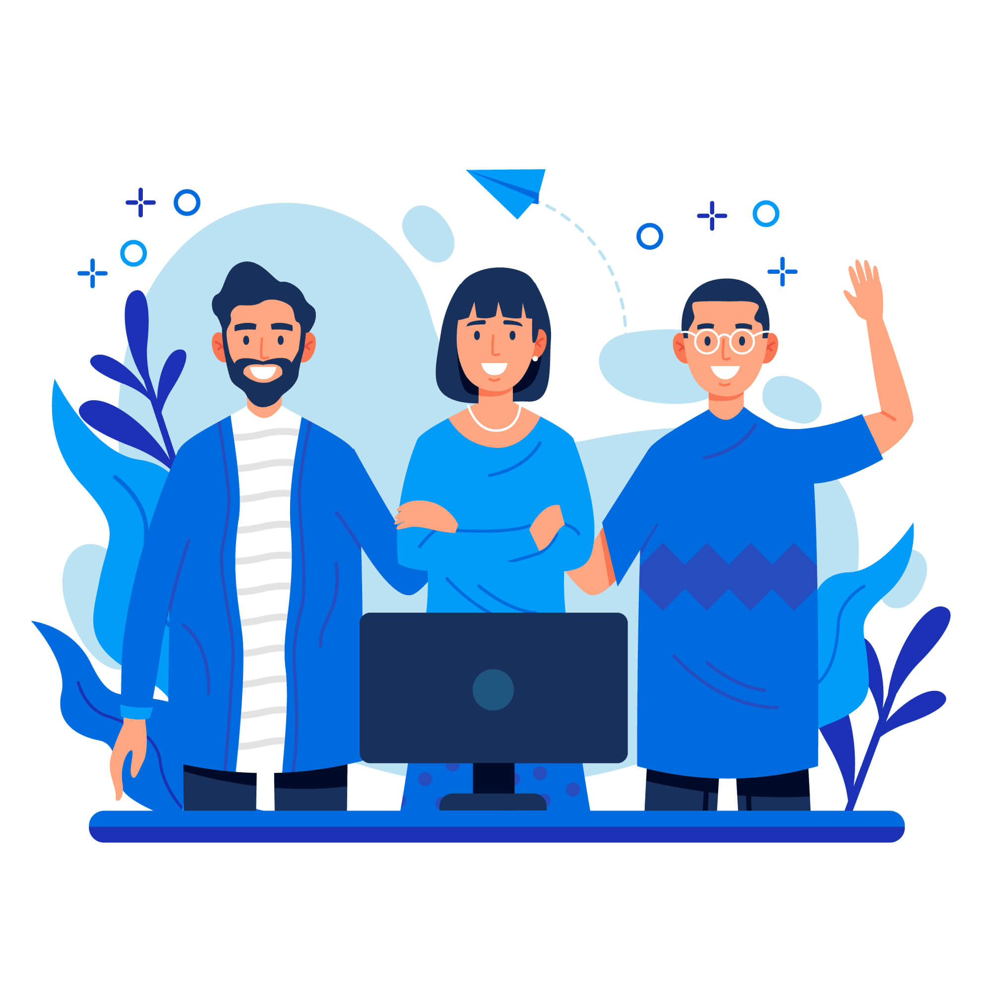 Equipo de trabajo colaborando en proyectos tecnológicos